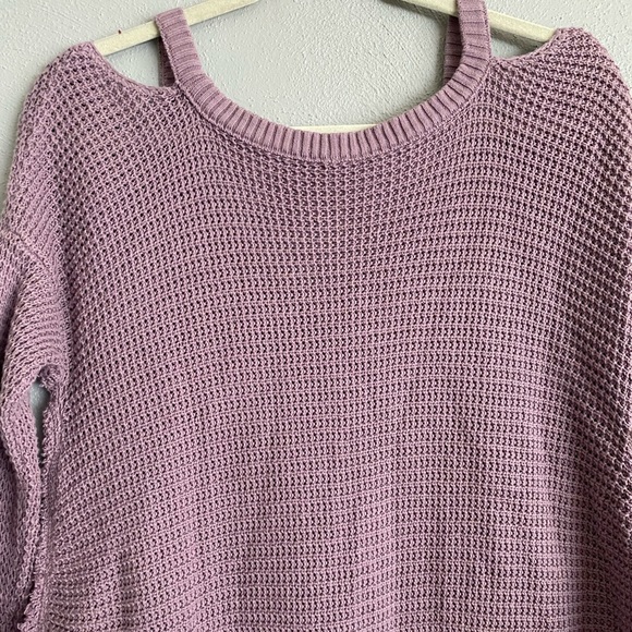 Free People Oversized Top Size Small Purple Waffle Texture Knit Long Sleeve - Picture 7 of 9